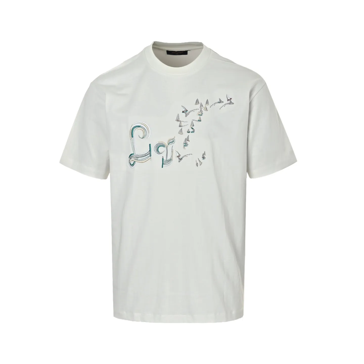 Louis Vuitton/Louis Vuitton gradient color thread sailboat and bird embroidery short sleeves
